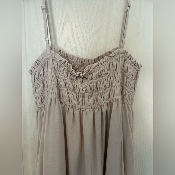 Light Beige Smocked Maxi Dress with Spaghetti Straps - Picture 6 of 9
